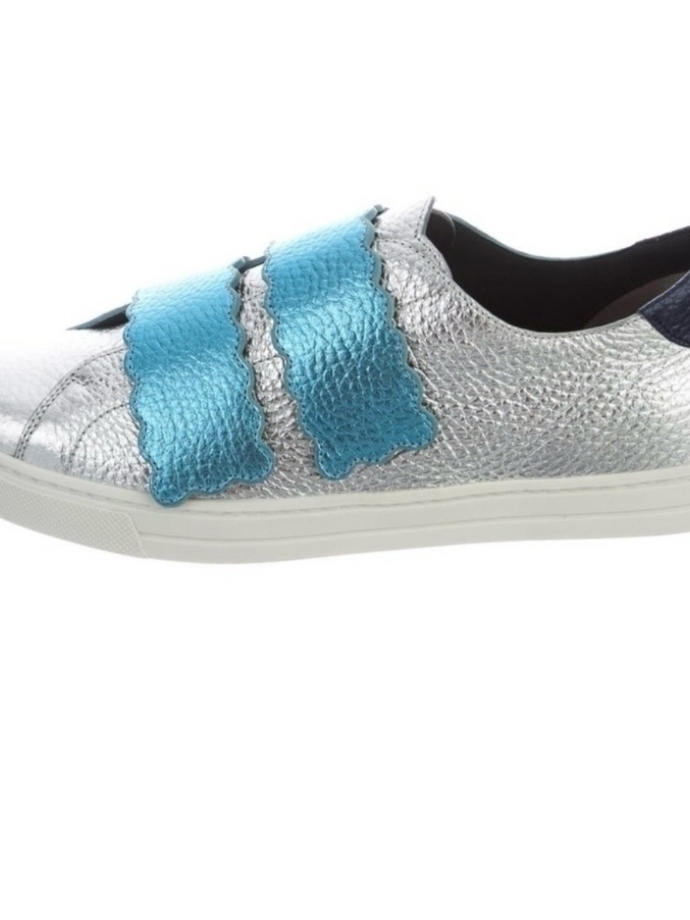 Fendi Silver Low-Top Sneaker with Aqua Scalloped Straps